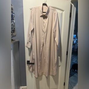 Women’s plus poly light tan duster jacket button front lightweight top sz 1x